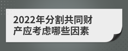 2022年分割共同财产应考虑哪些因素