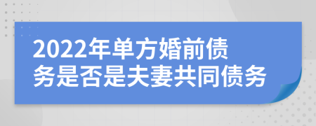 2022年单方婚前债务是否是夫妻共同债务