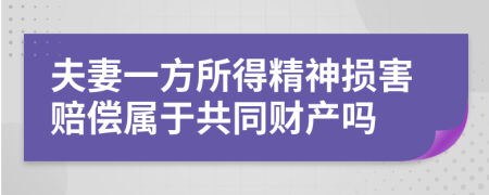 夫妻一方所得精神损害赔偿属于共同财产吗