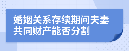 婚姻关系存续期间夫妻共同财产能否分割