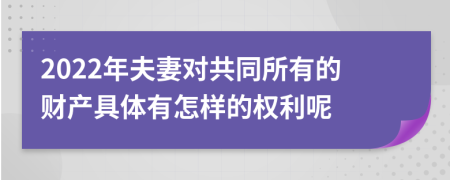 2022年夫妻对共同所有的财产具体有怎样的权利呢