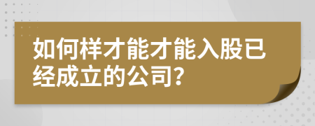 如何样才能才能入股已经成立的公司？