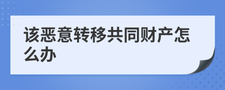 该恶意转移共同财产怎么办