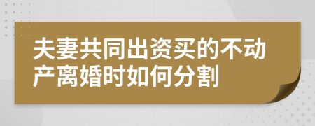 夫妻共同出资买的不动产离婚时如何分割