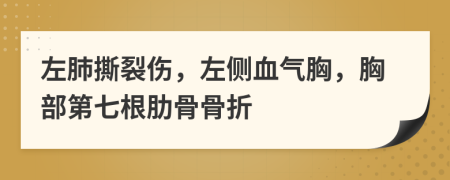 左肺撕裂伤，左侧血气胸，胸部第七根肋骨骨折