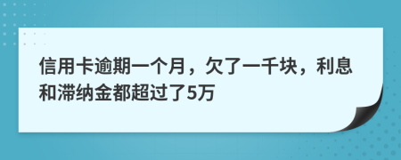 信用卡逾期一个月，欠了一千块，利息和滞纳金都超过了5万