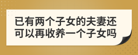 已有两个子女的夫妻还可以再收养一个子女吗