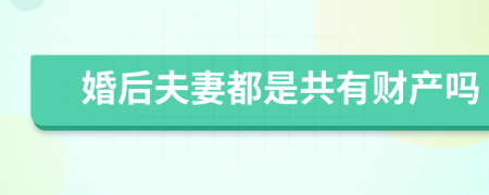 婚后夫妻都是共有财产吗