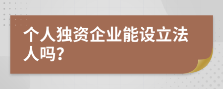 个人独资企业能设立法人吗？