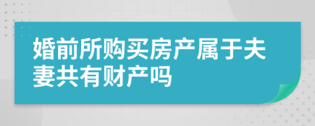 婚前所购买房产属于夫妻共有财产吗