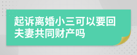 起诉离婚小三可以要回夫妻共同财产吗