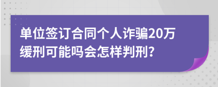 单位签订合同个人诈骗20万缓刑可能吗会怎样判刑？