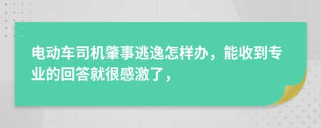 电动车司机肇事逃逸怎样办，能收到专业的回答就很感激了，