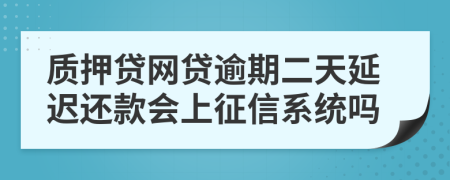 质押贷网贷逾期二天延迟还款会上征信系统吗