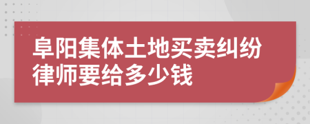 阜阳集体土地买卖纠纷律师要给多少钱