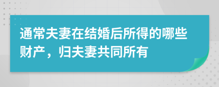 通常夫妻在结婚后所得的哪些财产，归夫妻共同所有