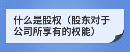 什么是股权（股东对于公司所享有的权能）