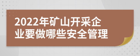 2022年矿山开采企业要做哪些安全管理