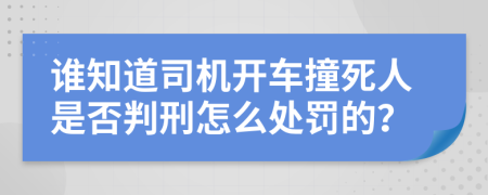 谁知道司机开车撞死人是否判刑怎么处罚的？