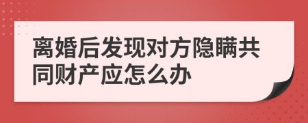 离婚后发现对方隐瞒共同财产应怎么办