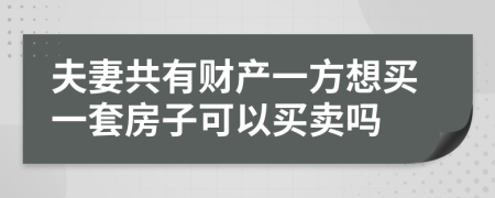 夫妻共有财产一方想买一套房子可以买卖吗