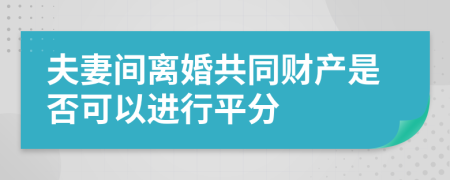 夫妻间离婚共同财产是否可以进行平分