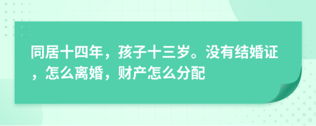 同居十四年，孩子十三岁。没有结婚证，怎么离婚，财产怎么分配