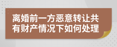 离婚前一方恶意转让共有财产情况下如何处理