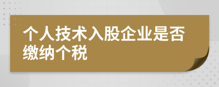 个人技术入股企业是否缴纳个税