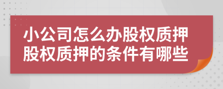 小公司怎么办股权质押股权质押的条件有哪些