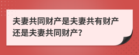 夫妻共同财产是夫妻共有财产还是夫妻共同财产？