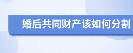 婚后共同财产该如何分割