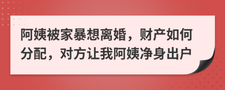 阿姨被家暴想离婚，财产如何分配，对方让我阿姨净身出户