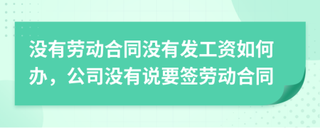 没有劳动合同没有发工资如何办，公司没有说要签劳动合同