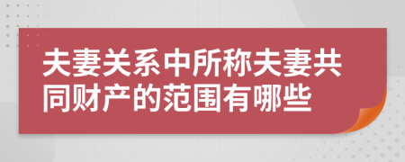 夫妻关系中所称夫妻共同财产的范围有哪些