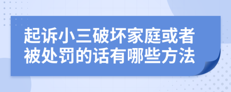 起诉小三破坏家庭或者被处罚的话有哪些方法