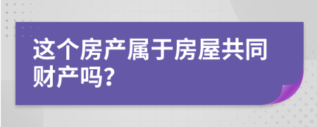 这个房产属于房屋共同财产吗？