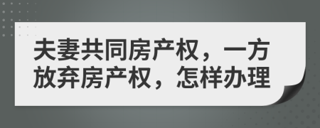 夫妻共同房产权，一方放弃房产权，怎样办理
