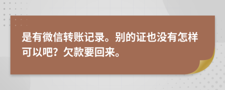 是有微信转账记录。别的证也没有怎样可以吧？欠款要回来。