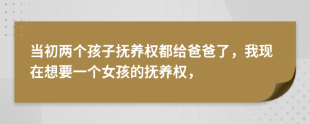 当初两个孩子抚养权都给爸爸了，我现在想要一个女孩的抚养权，