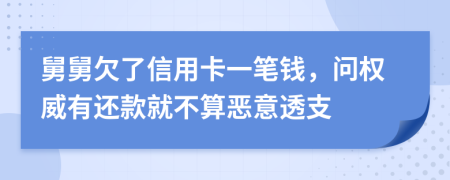 舅舅欠了信用卡一笔钱，问权威有还款就不算恶意透支