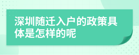 深圳随迁入户的政策具体是怎样的呢