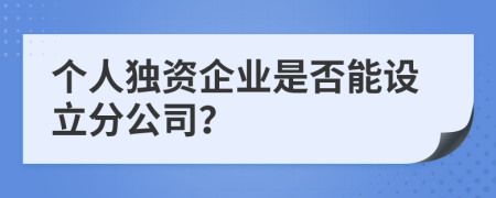 个人独资企业是否能设立分公司？