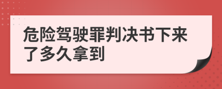 危险驾驶罪判决书下来了多久拿到