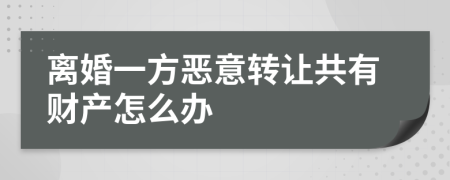 离婚一方恶意转让共有财产怎么办