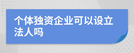 个体独资企业可以设立法人吗