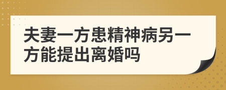 夫妻一方患精神病另一方能提出离婚吗