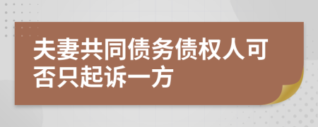 夫妻共同债务债权人可否只起诉一方