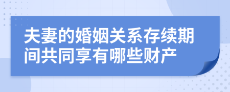 夫妻的婚姻关系存续期间共同享有哪些财产