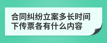 合同纠纷立案多长时间下传票各有什么内容